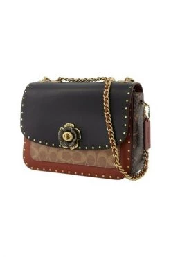 Coach Schoudertassen Coated Canvas Signature Border Rivets And Snake Madison Shoulder Bag Brown