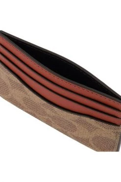 Coach Portefeuilles Flat Card Case In Signature Brown